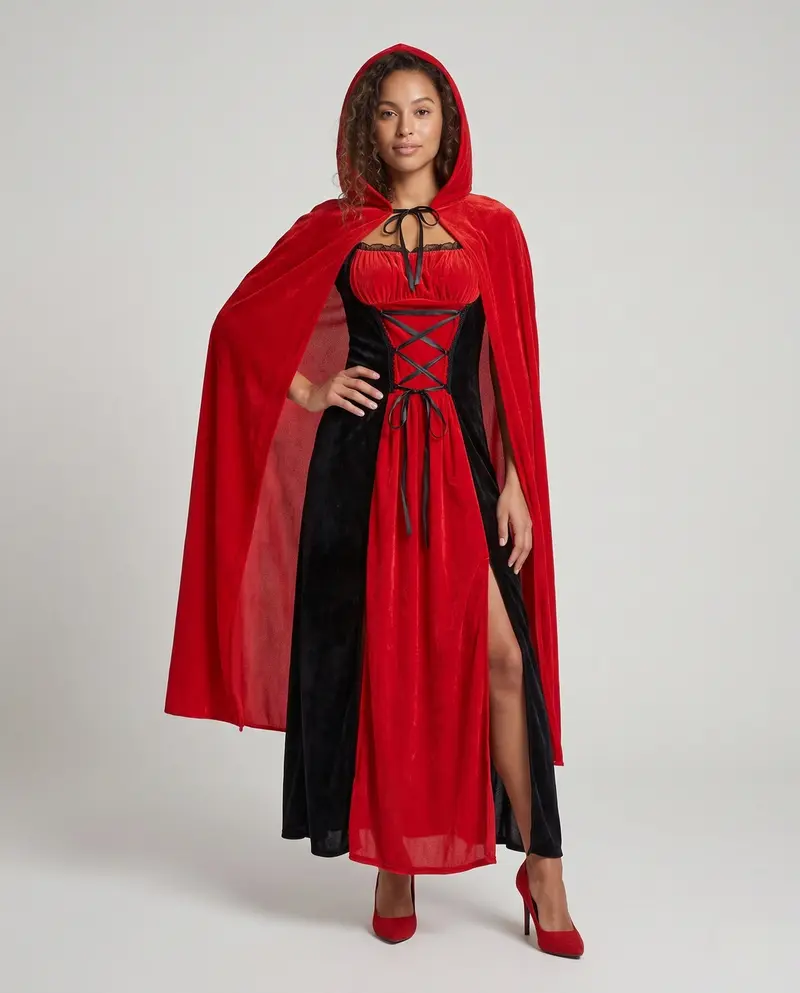 Damen Märchenhaftes Kapuzenkleid mit elegantem Tüll und Rüschendetails Drune