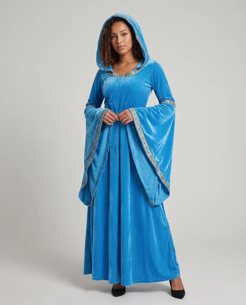 Damen Märchenhaftes Kapuzenkleid mit weit ausgestellten Ärmeln Drune