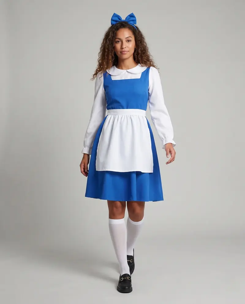 Damen Märchenhaftes Kleid im Alice im Wunderland Stil mit langen Ärmeln und Kragen Drune