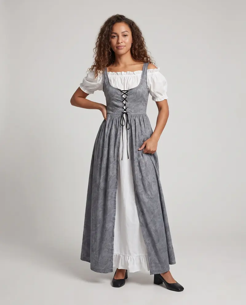 Damen Märchenhaftes Kleid mit langem, fließendem Oberteil Drune