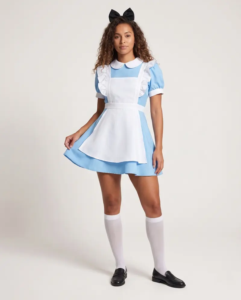 Damen Märchenhaftes Kostümkleid mit Schürze und Puffärmeln Drune