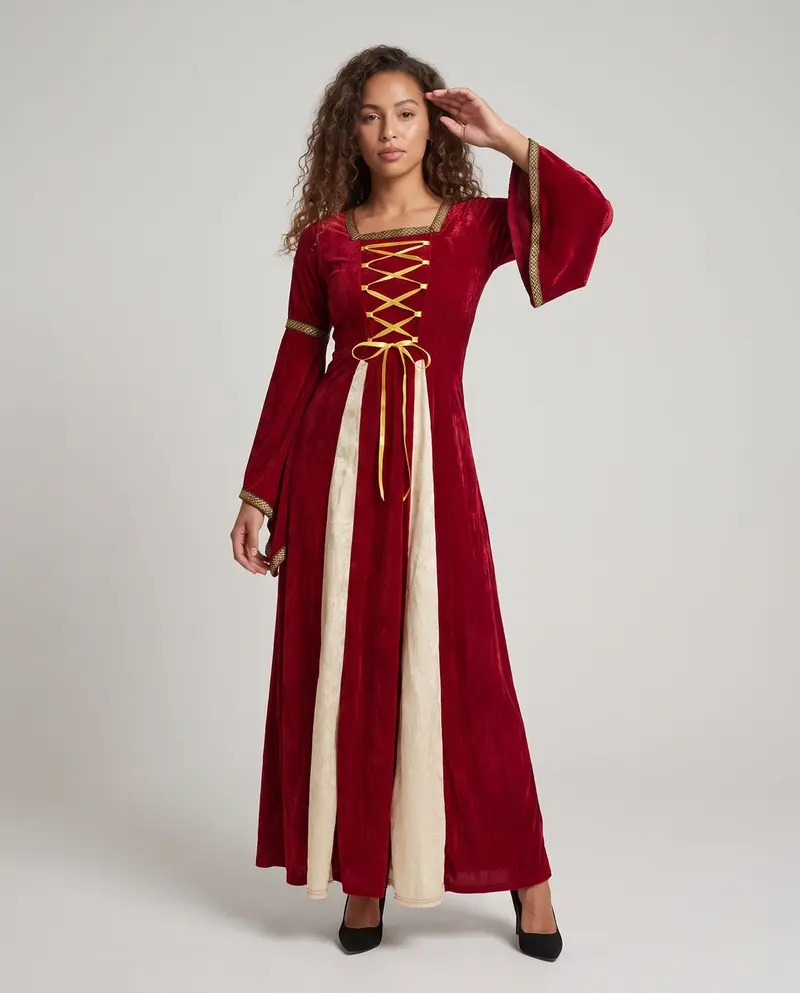 Damen Märchenhaftes Kostümkleid mit weit ausgestellten Ärmeln und Spitzenakzenten Drune