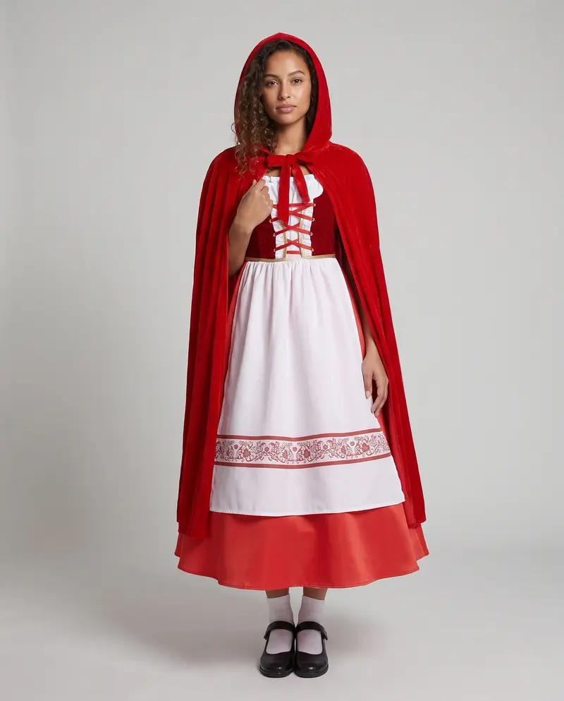 Damen Märchenhaftes Rotkäppchen-Kleid mit eleganter Kapuze Drune