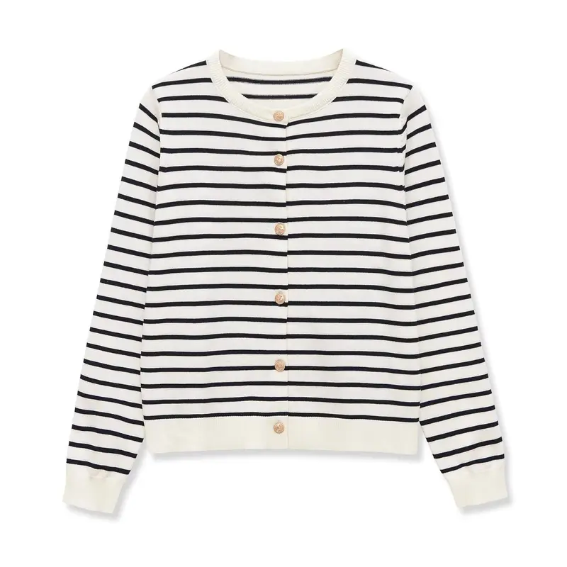 Damen Maritimer Feinstrick-Cardigan mit Zierknopfleiste und Rundhalsausschnitt Drune