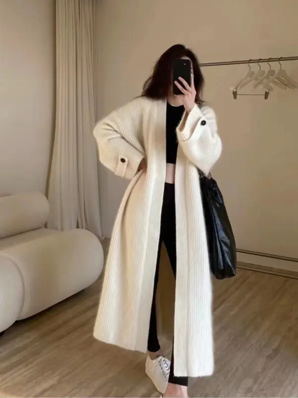 Damen Maxi-Longcardigan aus weichem Rippenstrick mit breiten Manschetten Drune