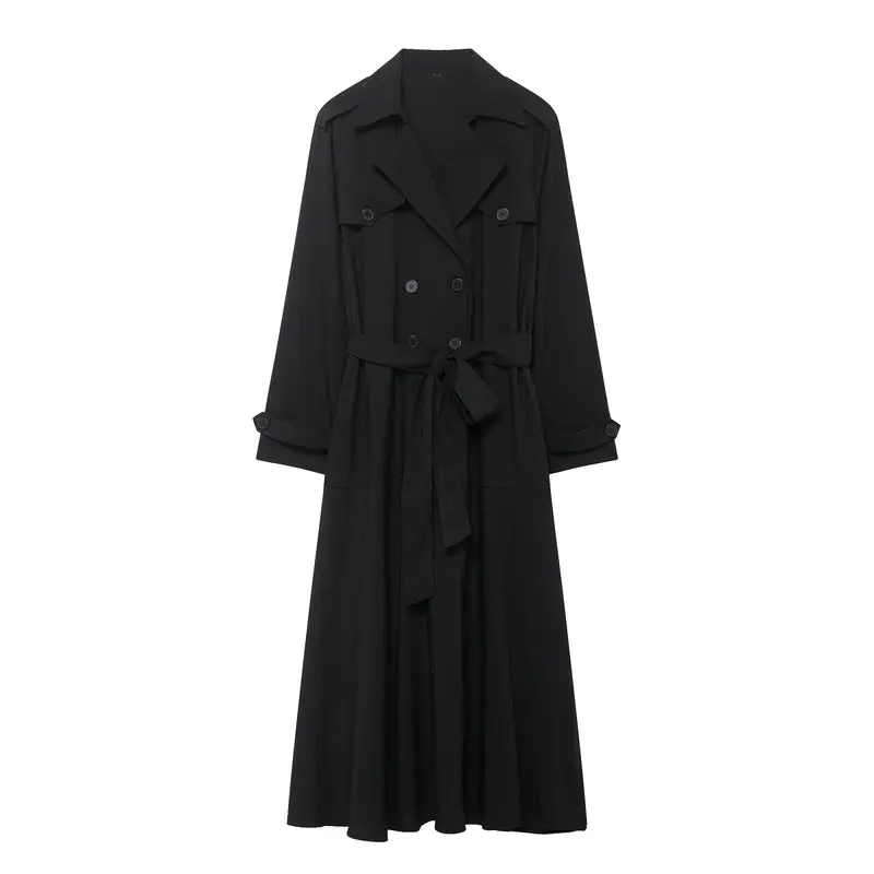 Damen Maxi-Trench mit taillierendem Bindegürtel und doppelter Knopfleiste Drune