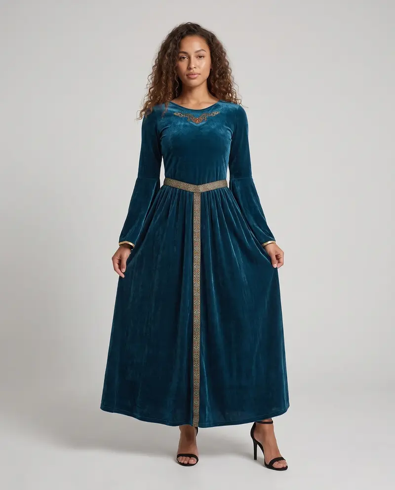 Damen Maxikleid mit langen, weit geschnittenen Ärmeln Drune