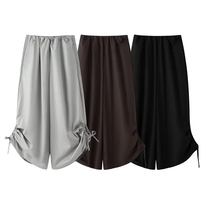 Damen Maxirock aus Satin mit seitlicher Raffung und Bindebändern Drune