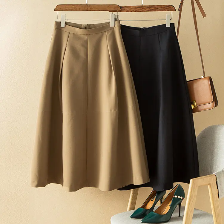 Damen Midi A-Linien-Rock mit hoher Taille und elegantem Fall Drune