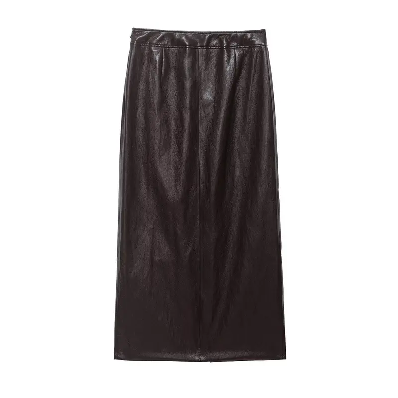 Damen Midi-Lederrock mit geradem Schnitt und seitlichem Reißverschluss Drune