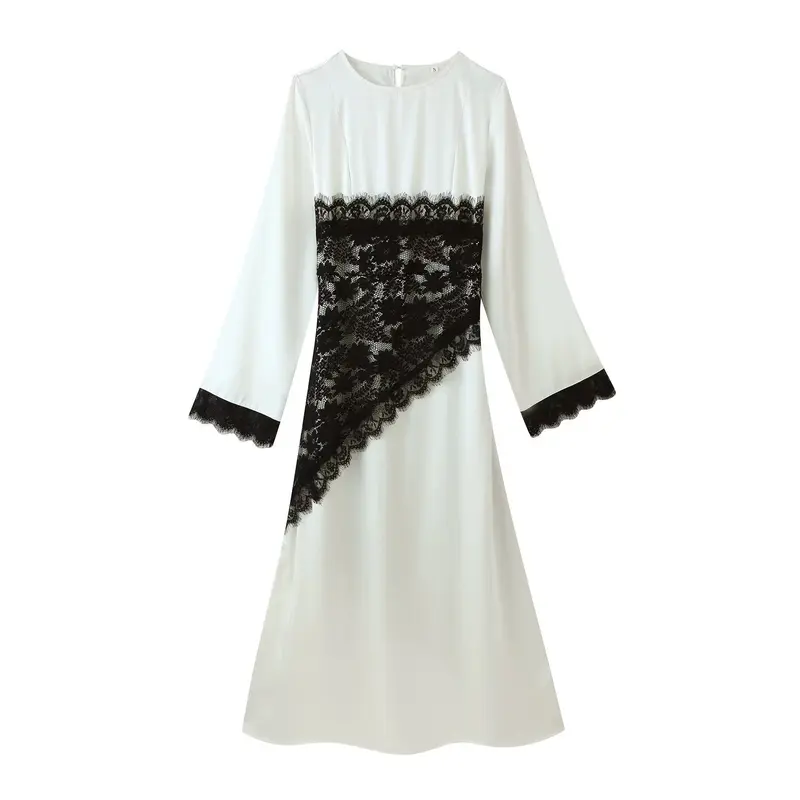 Damen Midikleid mit asymmetrischem Spitzenbesatz und Glockenärmeln Drune