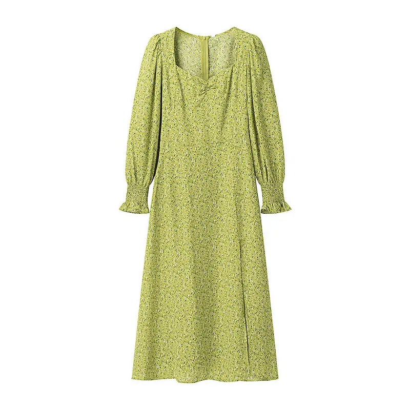 Damen Midikleid mit Herzausschnitt, gerafften Ballonärmeln und A‑Linien‑Silhouette Drune
