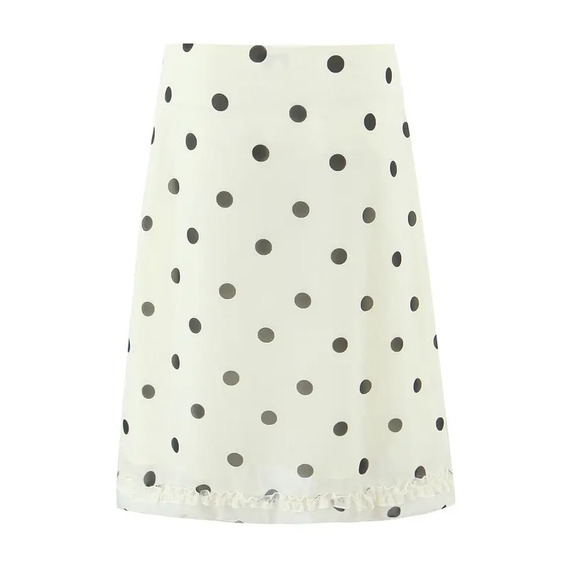 Damen Midirock aus fließendem Chiffon mit Polka‑Dot und Volantbesatz Drune