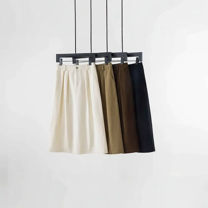 Damen Midirock mit hoher Taille, soften Falten und Eingrifftaschen Drune