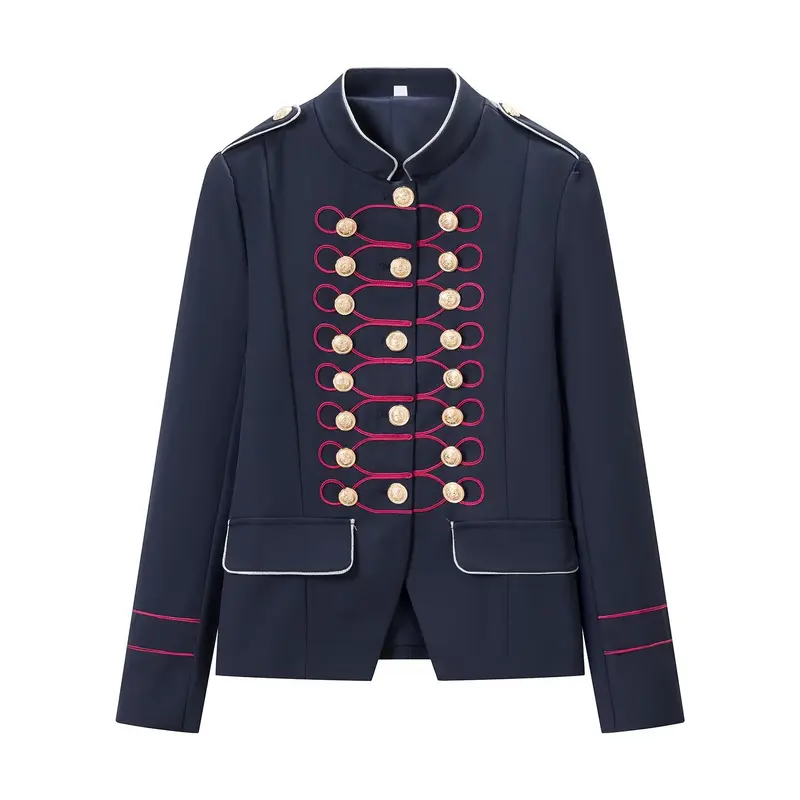 Damen Militärblazer mit Stehkragen, goldener Zierknopfreihe und Kordelbesatz Drune
