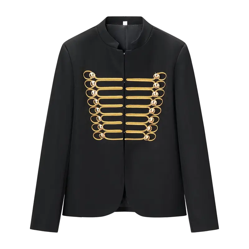 Damen Militärinspirierter Kurzblazer mit Stehkragen und goldener Passementerie Drune
