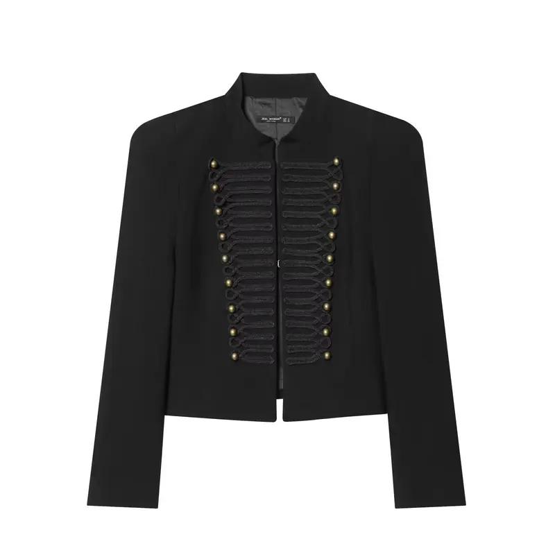 Damen Militärisch-inspirierte Cropped-Jacke mit Stehkragen und Zierkordeln Drune