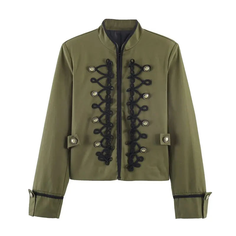 Damen Militärisch inspirierte Kurzjacke mit dekorativer Kordauflage und Stehkragen Drune