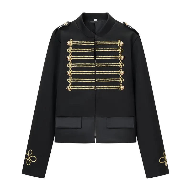 Damen Militärisch inspirierte Kurzjacke mit Goldkordel‑Applikation und Stehkragen Drune