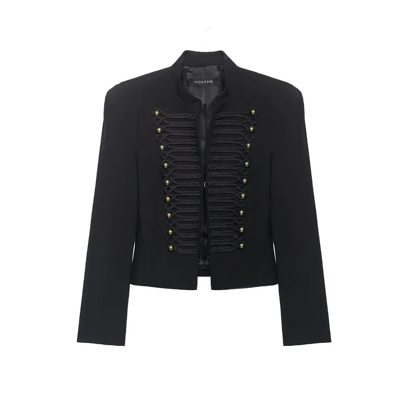 Damen Militärisch inspirierte Kurzjacke mit Stehkragen und Zierkordeln Drune