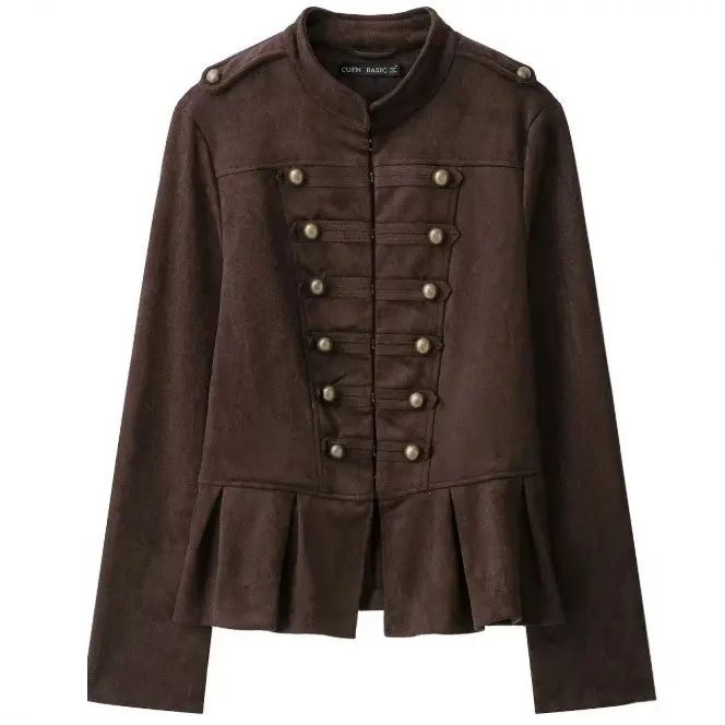 Damen Militärjacke aus Wildlederimitat mit Stehkragen und Schößchen Drune
