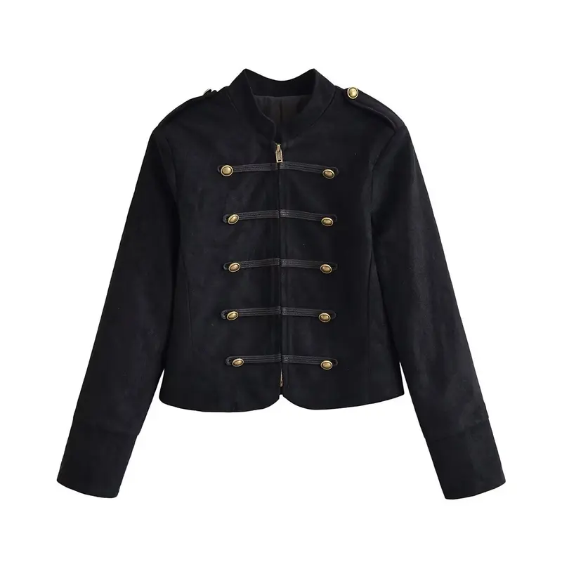 Damen Militärjacke kurz geschnitten mit Zierknöpfen und Stehkragen Drune