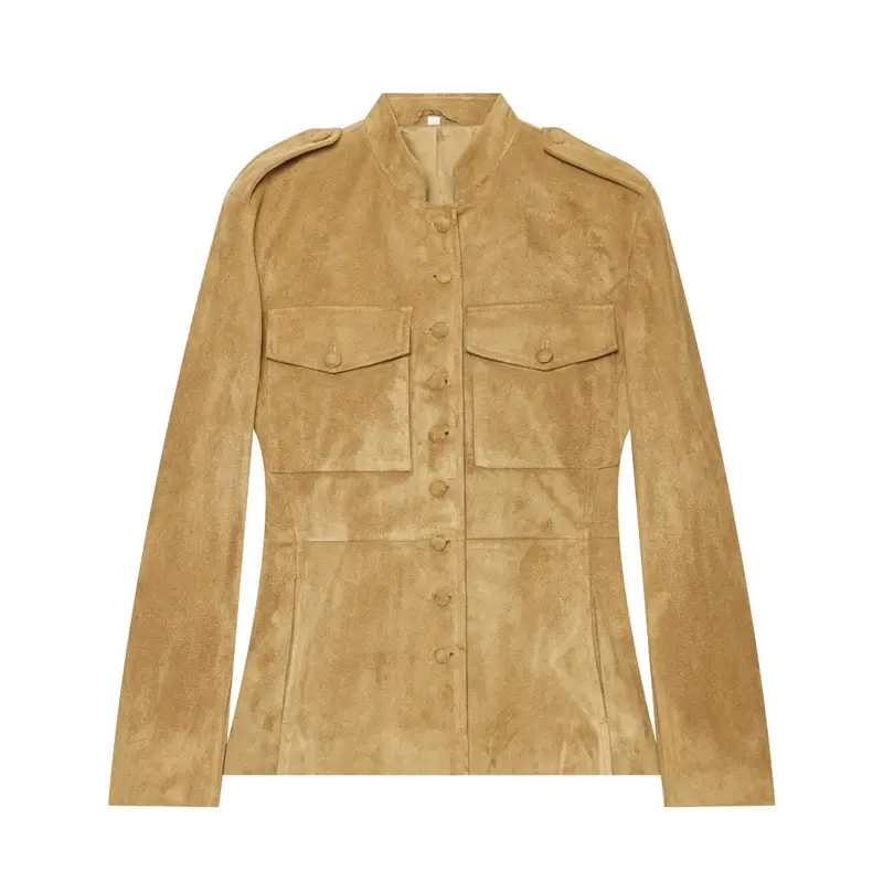 Damen Military-inspirierte Jacke aus Veloursoptik mit Stehkragen und Pattentaschen Drune