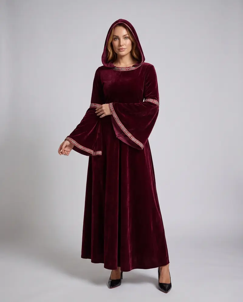 Damen Mittelalterliches Kapuzenkleid mit weiten Ärmeln Drune