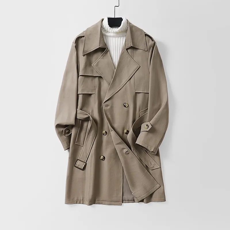 Damen Moderner Kurzmantel im Trench‑Stil mit doppelreihiger Knopfleiste und Epauletten Drune