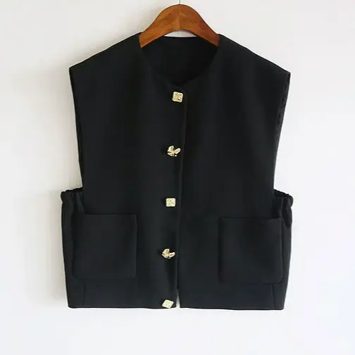 Damen Modische ärmellose Weste mit Knopfdetails Drune