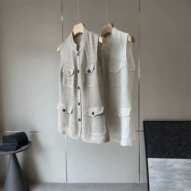 Damen Modische ärmellose Weste mit Taschen Drune