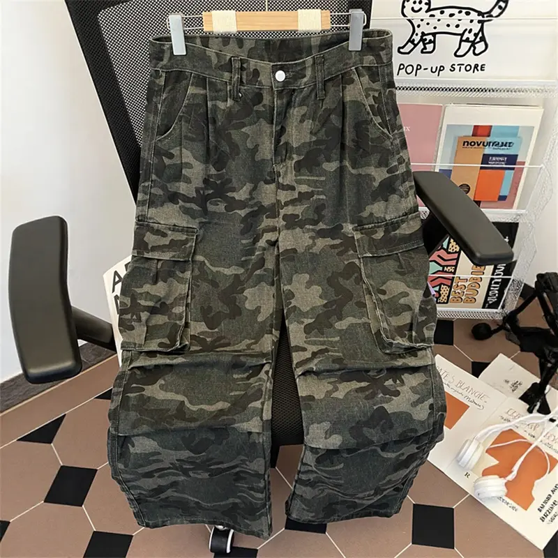 Damen Modische Cargo-Hose mit Camouflage-Muster Drune