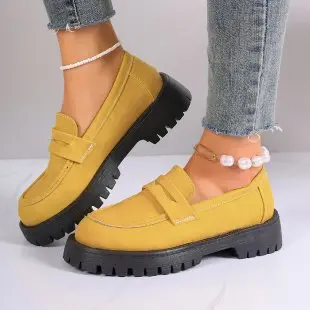 Damen Modische Chunky‑Loafer aus Veloursimitat mit profilierter Lug‑Sohle Drune