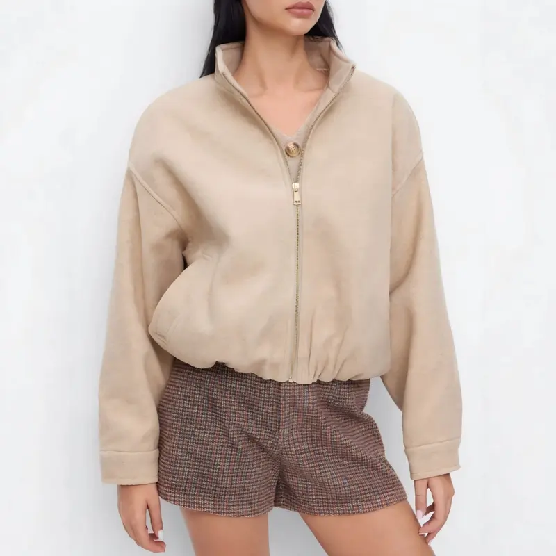 Damen Modische Fleecejacke mit Stehkragen Drune