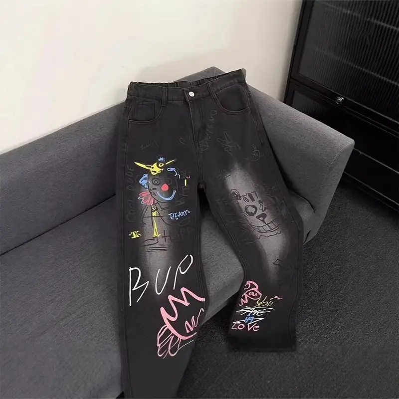 Damen Modische Jeans mit kreativem Grafikdruck Drune