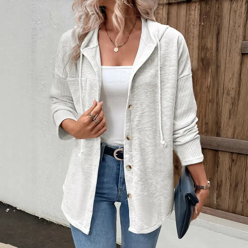 Damen Modische Strickjacke mit Kapuze und Knopfleiste Drune