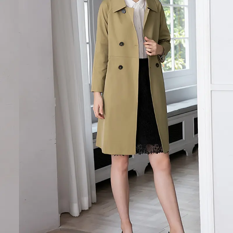 Damen Modische Trenchcoat mit doppelter Knopfleiste Drune