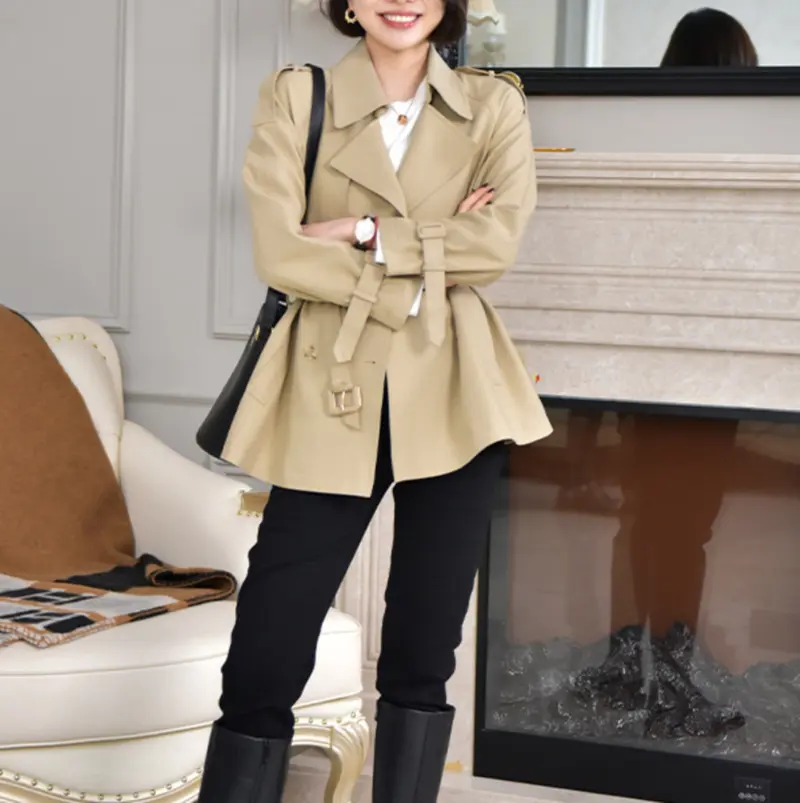 Damen Modische Trenchjacke mit Taillengürtel Drune