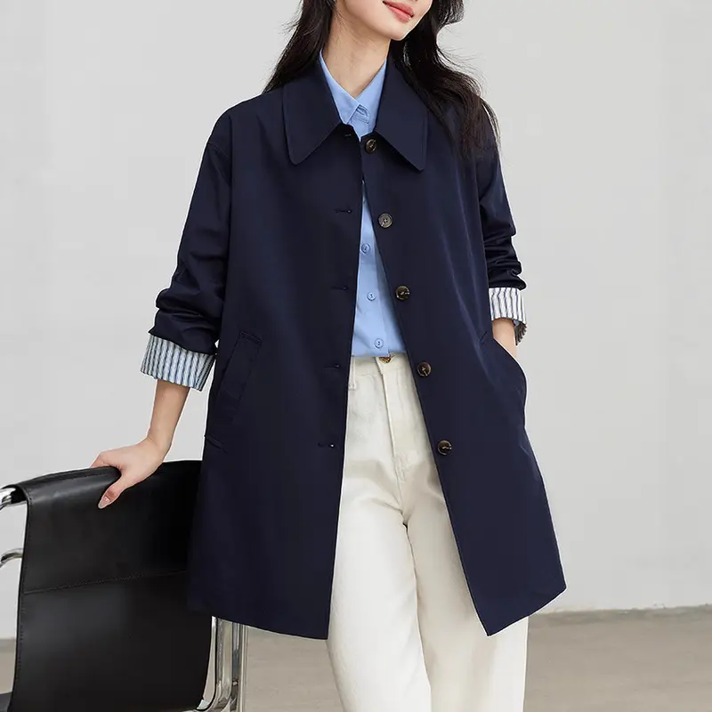 Damen Modische Übergangsjacke mit breitem Kragen und Knopfdetails Drune