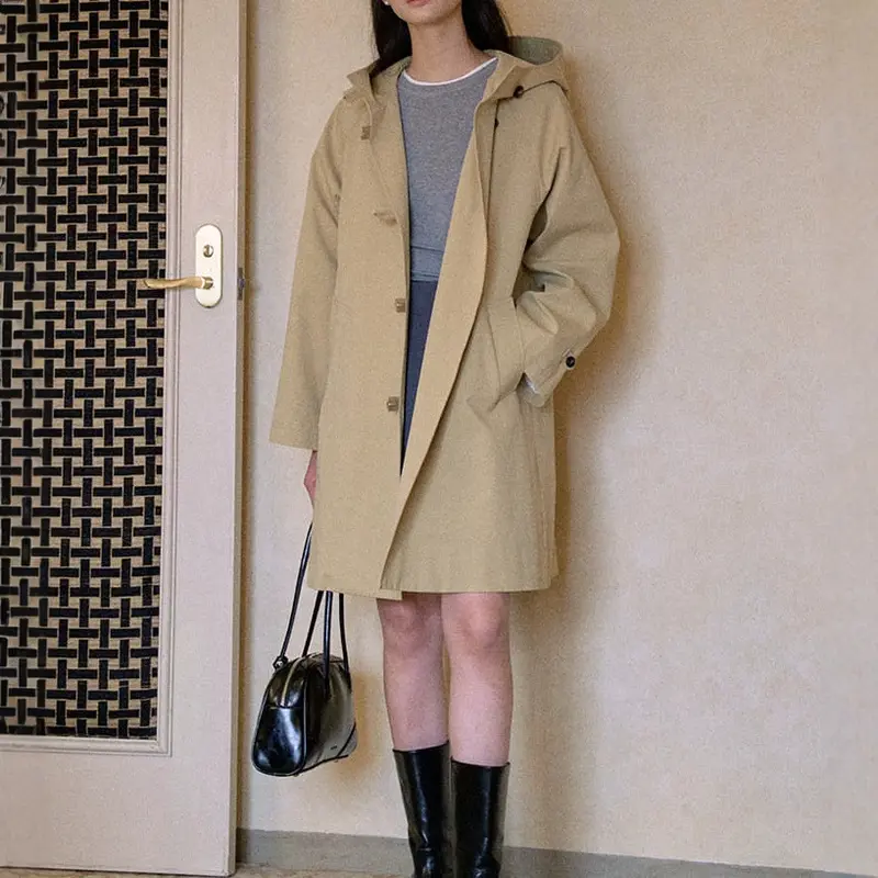 Damen Modische Übergangsjacke mit Kapuze Drune