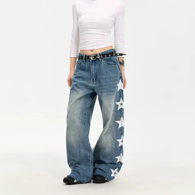 Damen Modische Weitgeschnittene Jeans mit Sternen-Design Drune