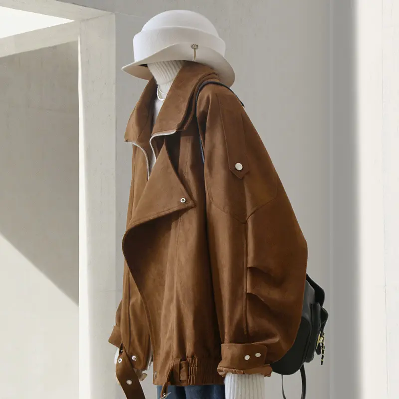 Damen Modische Wildlederjacke mit asymmetrischem Schnitt Drune