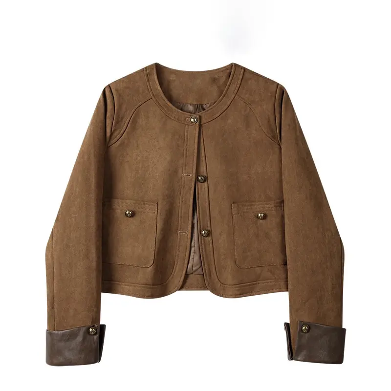 Damen Modische Wildlederjacke mit Taschen Drune