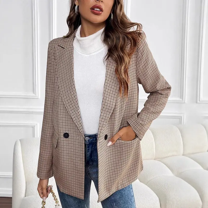 Damen Modischer Double-Breasted Blazer Drune