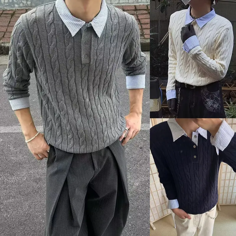 Damen Modischer Grobstrickpullover mit attraktivem Hemdkragen Drune
