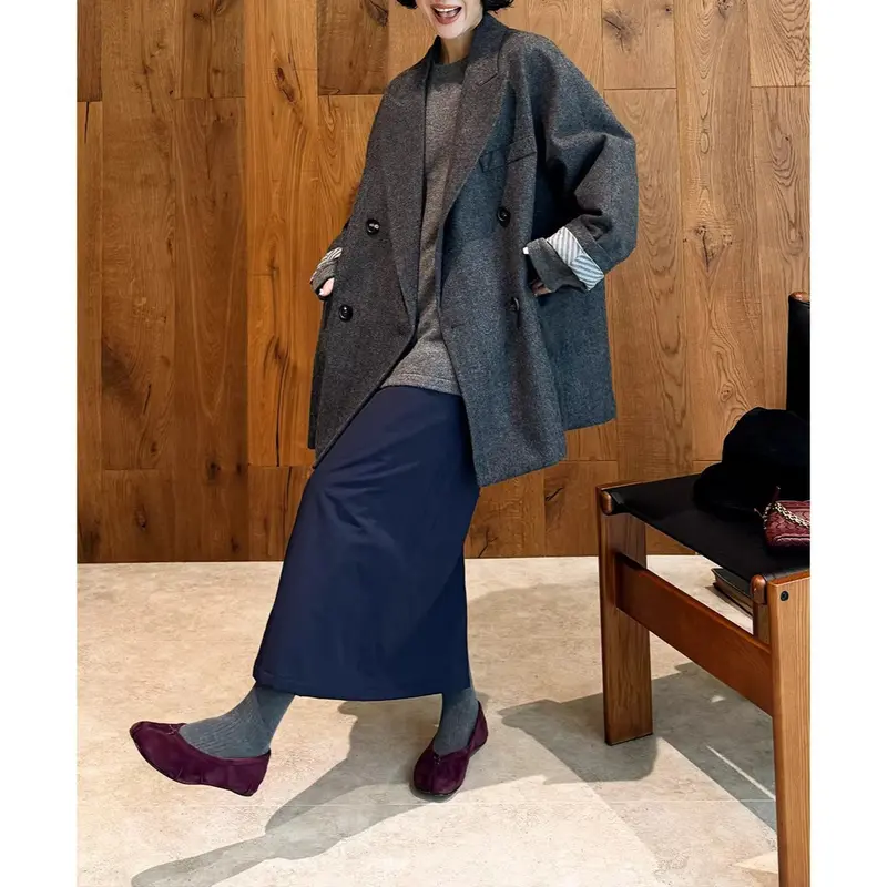 Damen Modischer Oversized Blazer mit doppelter Knopfleiste Drune