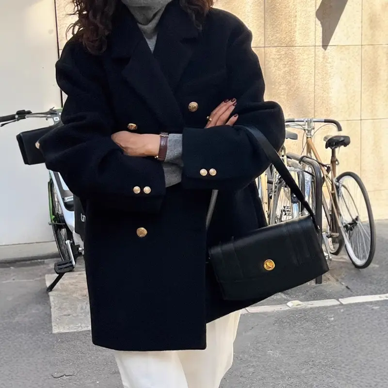 Damen Modischer Oversized-Blazer mit goldenen Knöpfen Drune