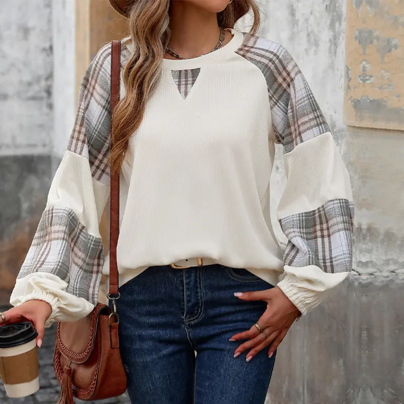 Damen Modischer Sweatshirt mit Karomuster Drune