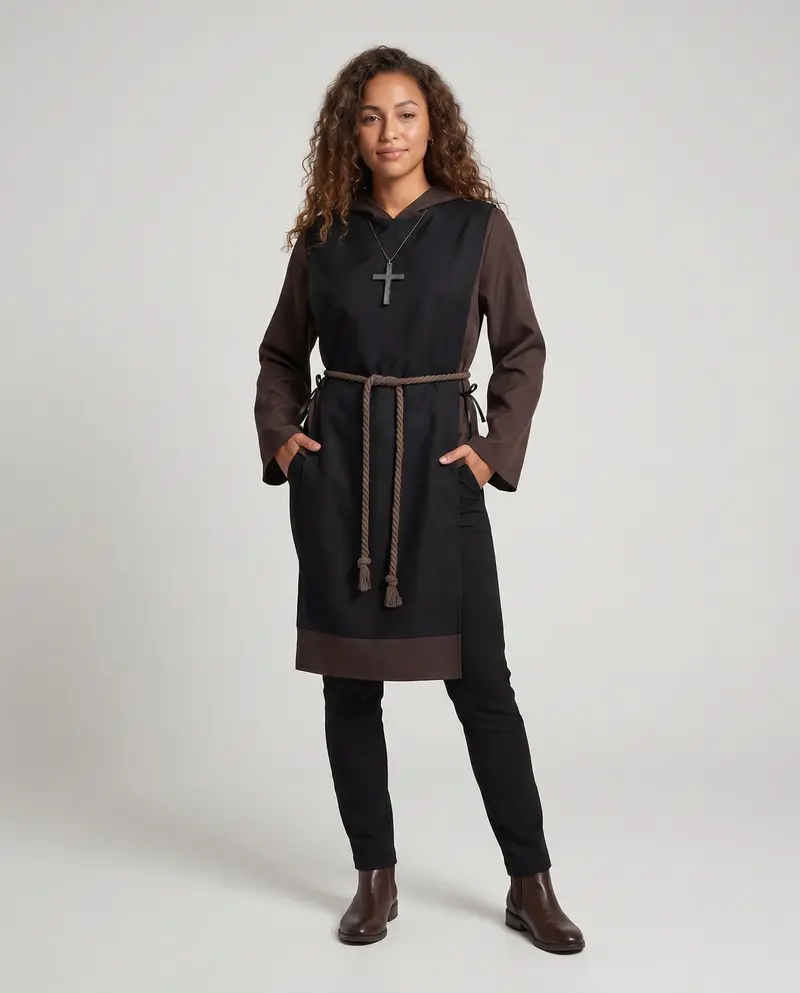 Damen Mönchskostüm mit Kapuze und kunstvollen Details Drune