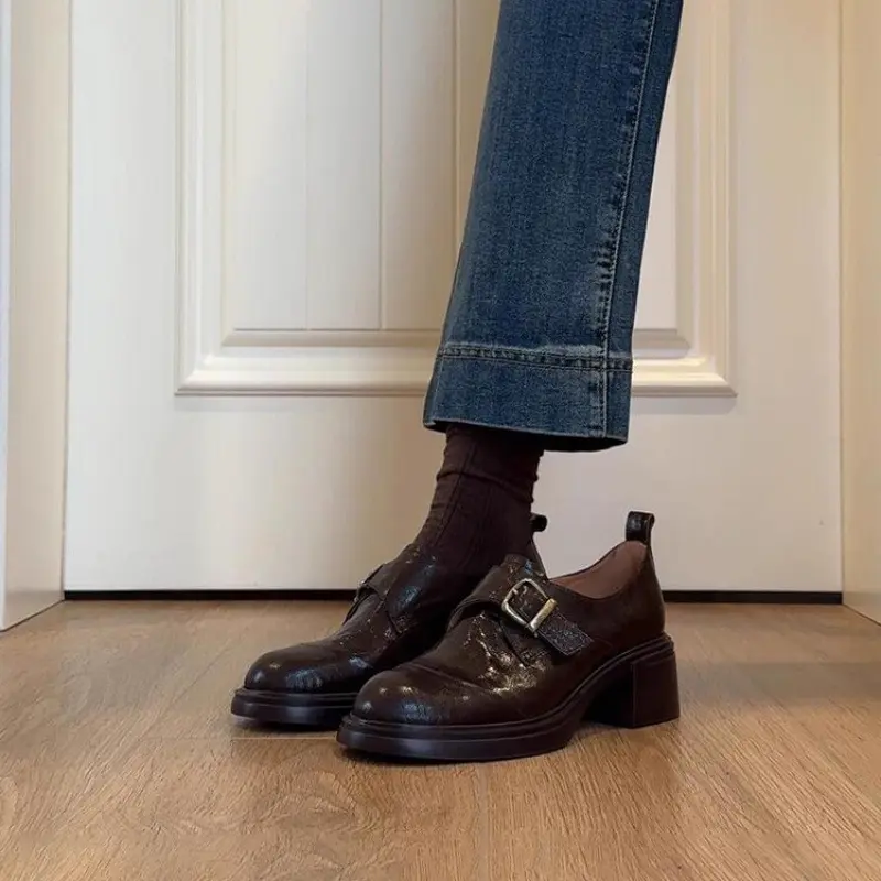 Damen Monkstrap-Loafer aus Leder mit markantem Blockabsatz und profilierter Gummisohle Drune